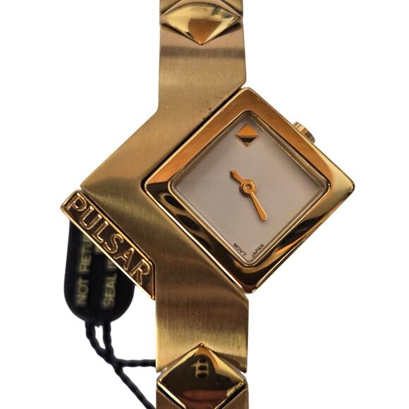 RARE Vintage PULSAR Brushed Gold A-Symmetrical Stainless Ladies Wrist Watch, NEW - Picture 4 of 9